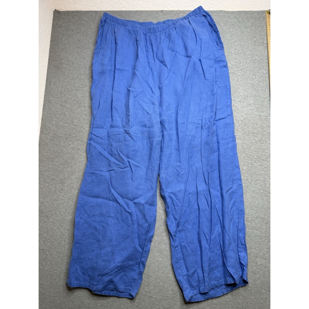 Flax Pants Womens Large 31x24 100% Linen High Rise Pockets Blue